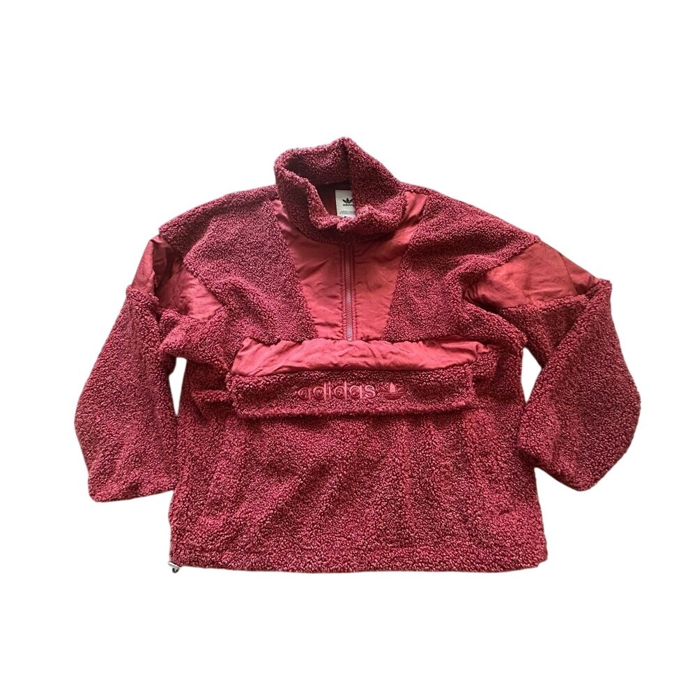 Adidas Originals Womens Sherpa Fleece Quarter Zip Pullover‎ Maroon size Small